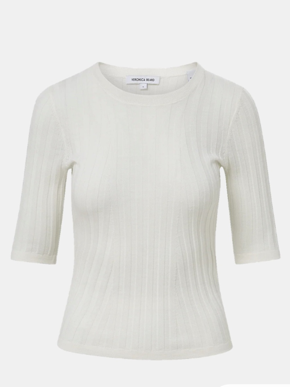 Veronica Beard Women's Cream Ribbed Short-Sleeve Knit Top